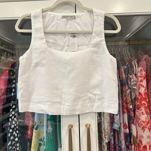 Abercrombie & Fitch White Linen Sleeveless Crop Tank Blouse Size XS, NWT